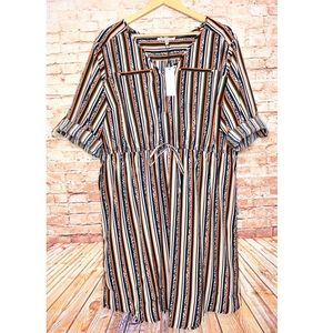 SCNY | Patterned Stripe Roll Tab Sleeve Dress